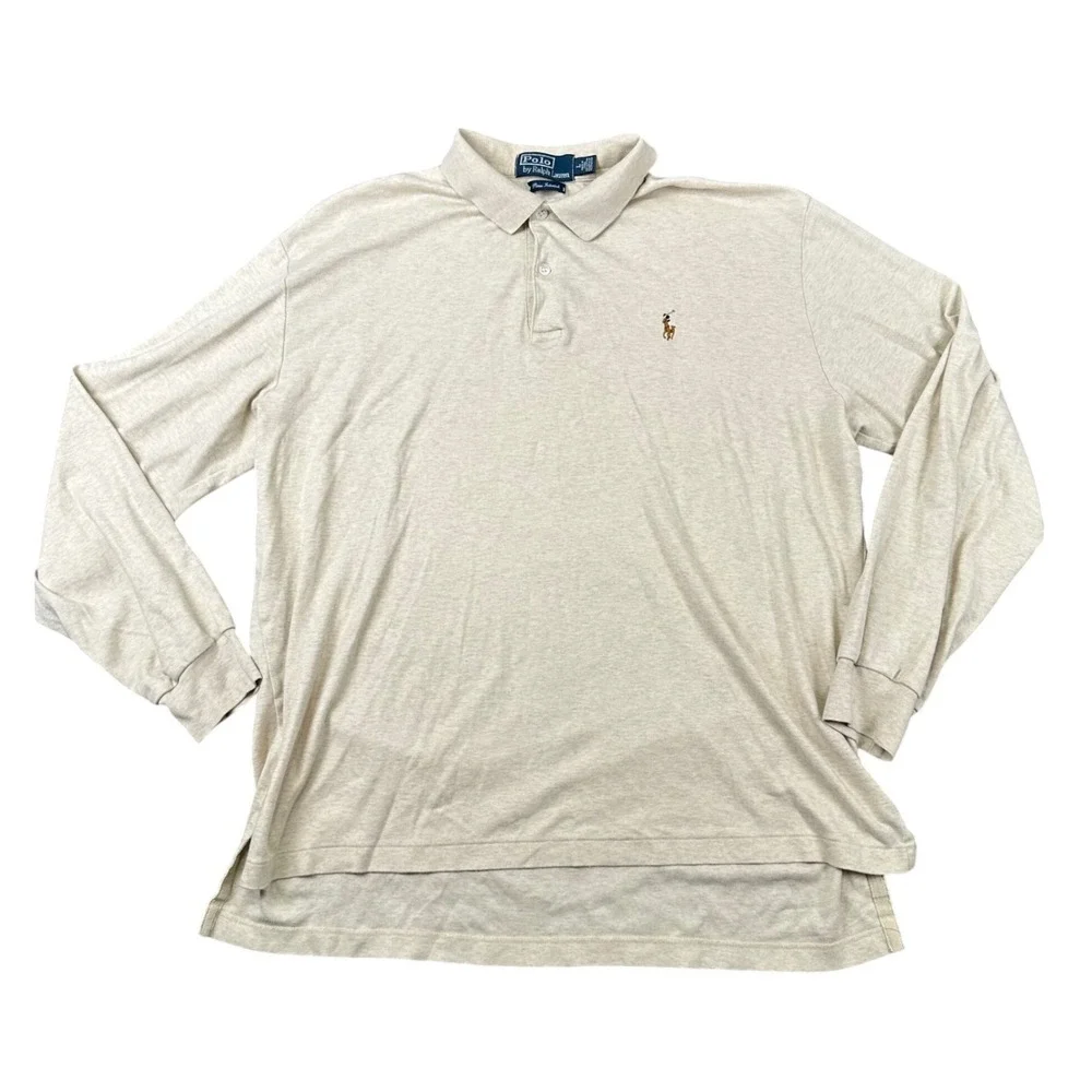 Polo by Ralph Lauren Long Sleeve Polo Shirt Mens Large Cream Pima Interlock
